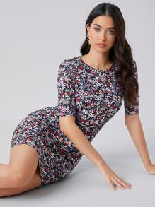 SHEIN Privé Floral Print Bodycon Dress