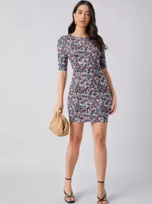 SHEIN Privé Floral Print Bodycon Dress