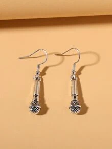 1對個性化金屬複製品樂趣麥克風耳環,女士度假派對首飾配件,禮品 - 銀色 - 查看 1