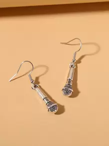 1對個性化金屬複製品樂趣麥克風耳環,女士度假派對首飾配件,禮品 - 銀色 - 查看 3