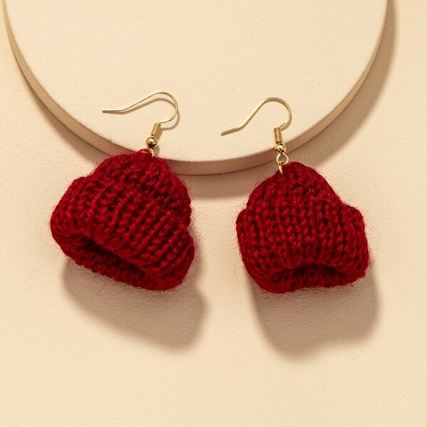 

Knit Beanie Drop Earrings, Red
