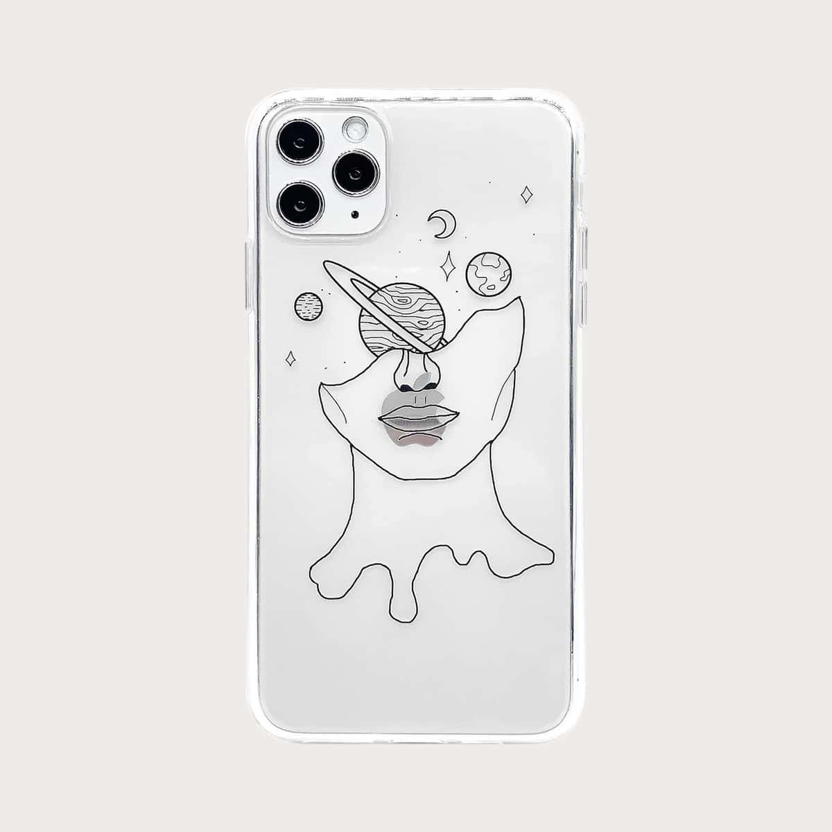 

Figure & Galaxy Print iPhone Case, Black and white