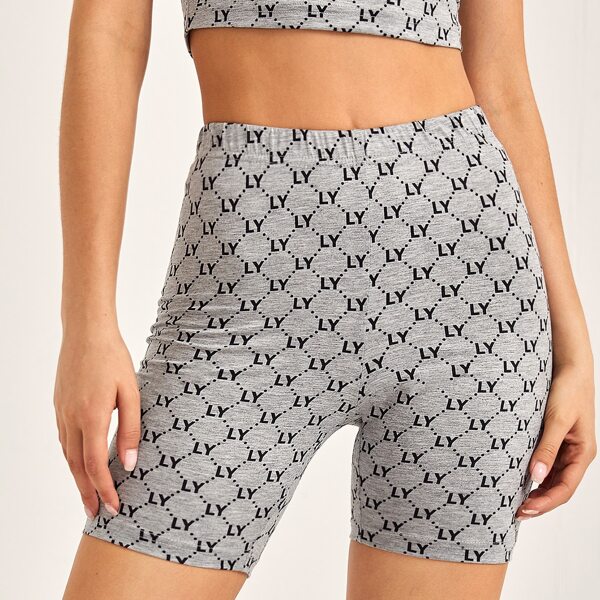 

Allover Print Biker Shorts, Grey