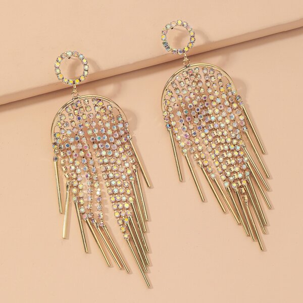 

Rhinestone Tassel Decor Drop Earrings, Gold