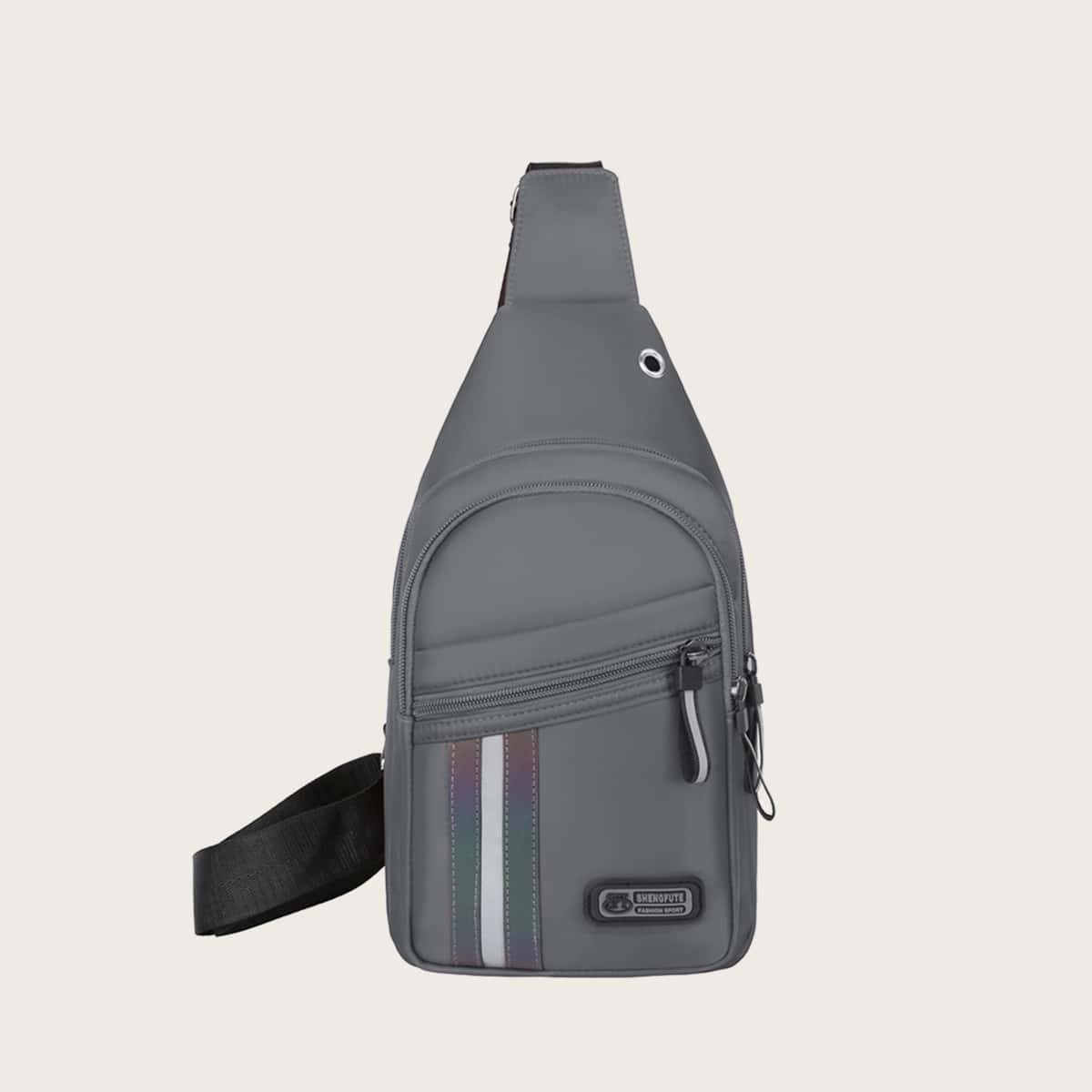 

Guys Striped Zip Sling Bag, Grey