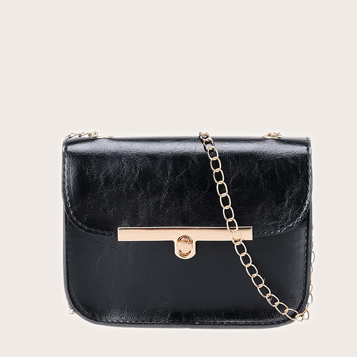 

Solid Chain Crossbody Bag, Black
