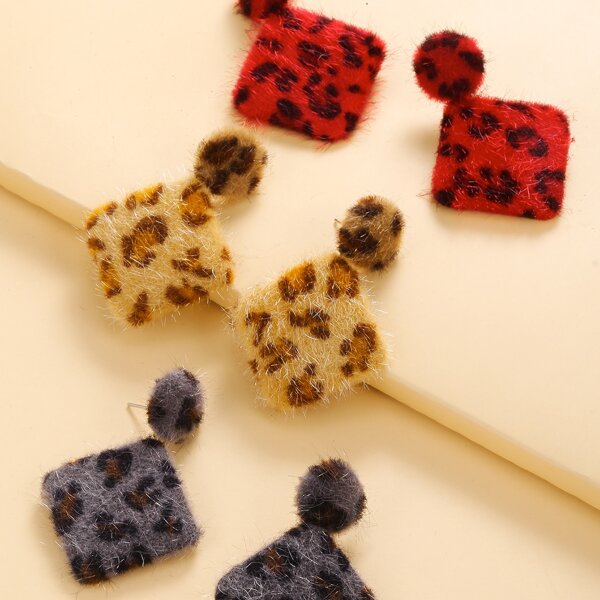 

3pairs Leopard Print Geometric Earrings, Multicolor