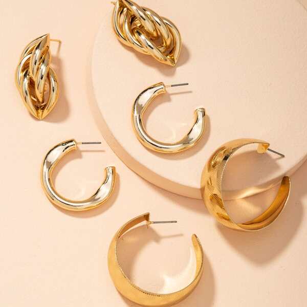 

3pairs Metal Cuff Hoop Earrings, Gold