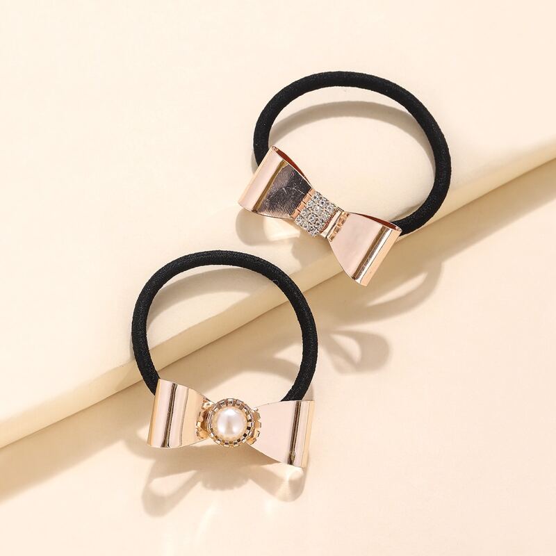 

2pcs Metal Bow Hair Tie, Gold