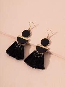 Tassel Drop Earrings - Black - View 1