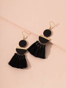 Tassel Drop Earrings - Black - View 3