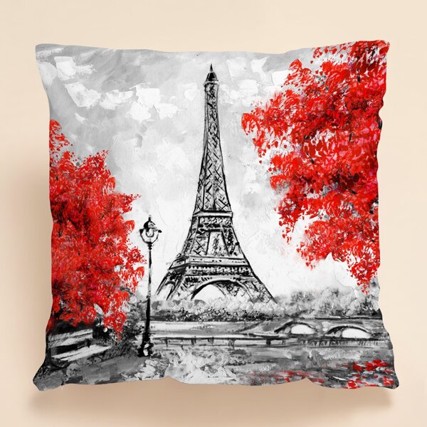 

Eiffel Tower Print Cushion Cover Without Filler, Multicolor