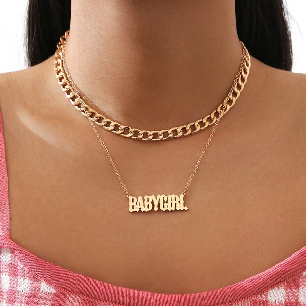 

2pcs Letter Charm Necklace, Gold