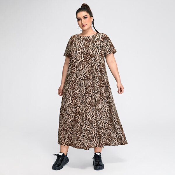 

Plus Leopard Print Dress, Multicolor
