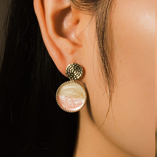 

Double Round Earrings, Pink