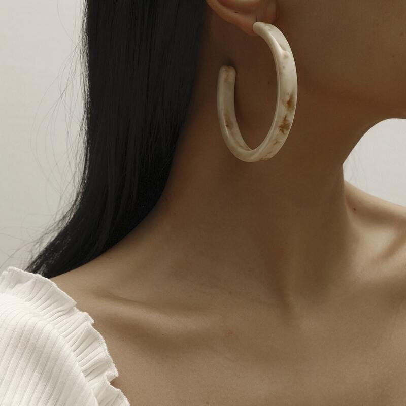 

Marble Hoop Earrings, Beige