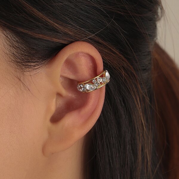 

1pc Rhinestone Decor Ear Cuff, Gold