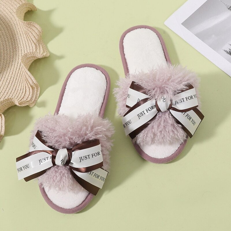 

Bow Tie Fluffy Slippers, Purple