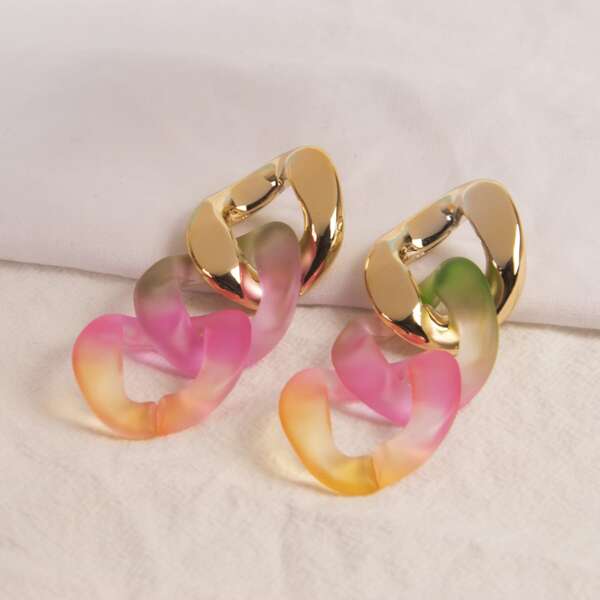 

Color Block Chain Drop Earrings, Multicolor