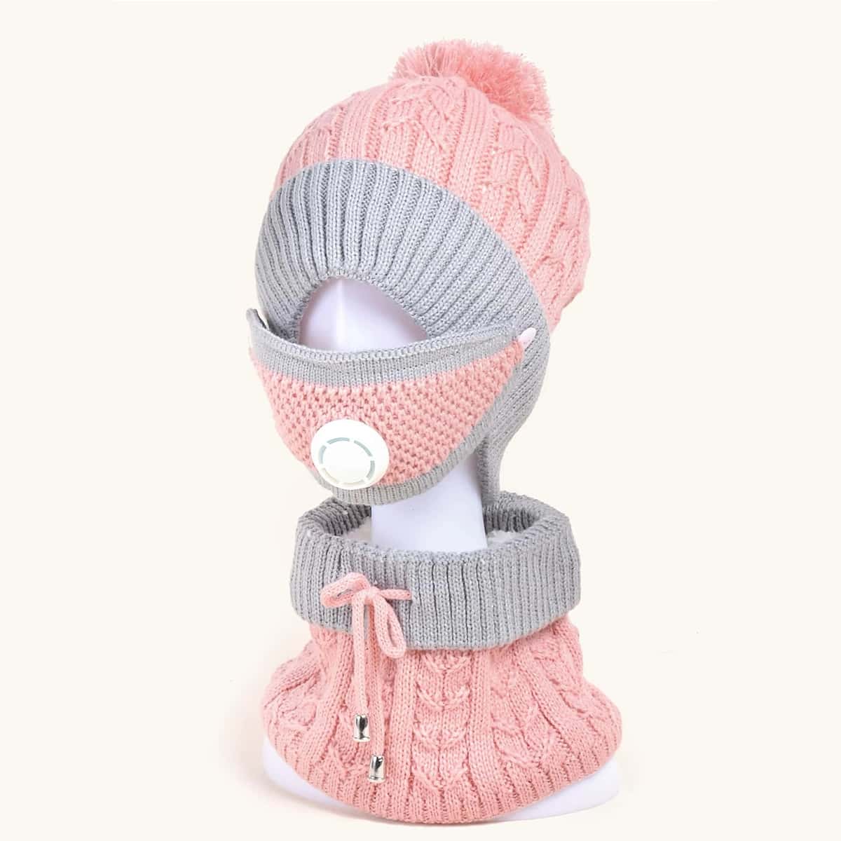

1pc Colorblock Beanie With Face Mask & 1pc Scarf, Multicolor