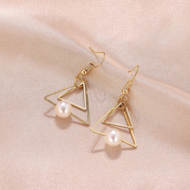 

Double Triangle Drop Earrings, Gold