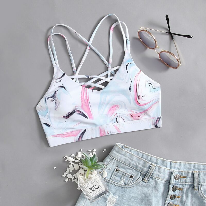 

Allover Print Criss Cross Bikini Top, Multicolor