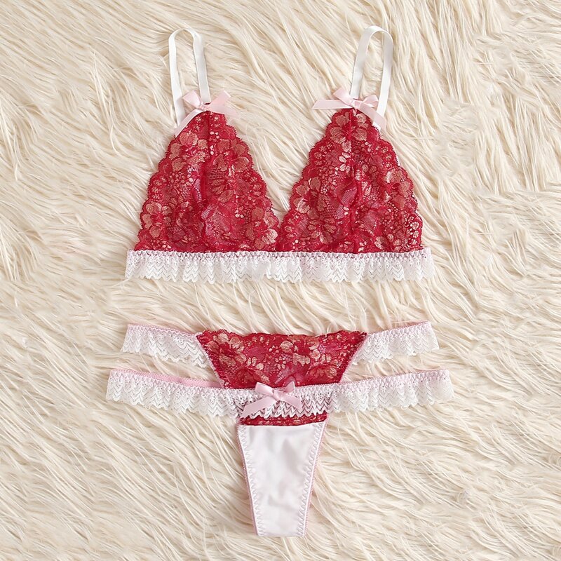 

Lace Cut Out Lingerie Set, Red