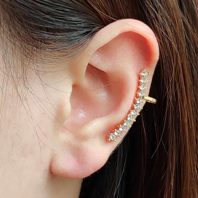 

1pc Rhinestone Strip Ear Cuff, Gold