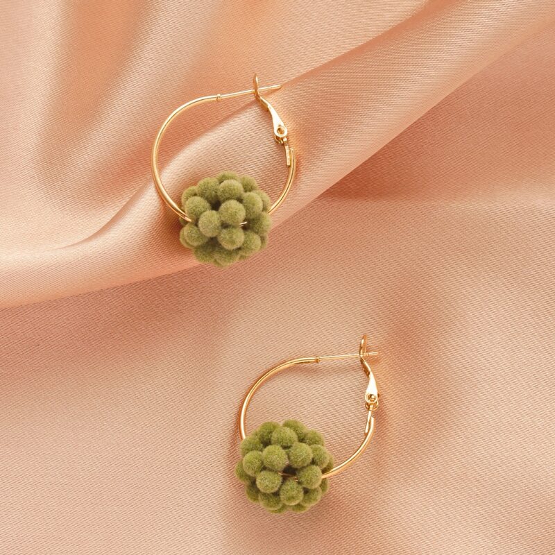 

Pom Pom Hoop Earrings, Green
