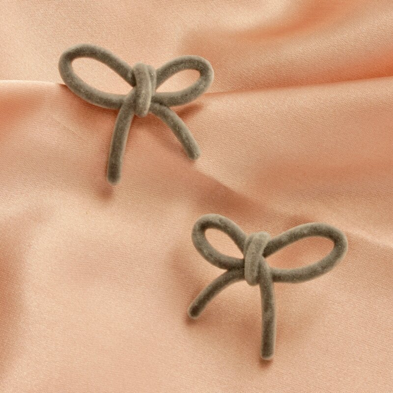 

Velvet Bow Stud Earrings, Grey