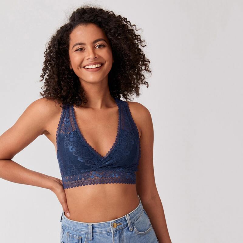 

Solid Lace Bralette, Navy blue