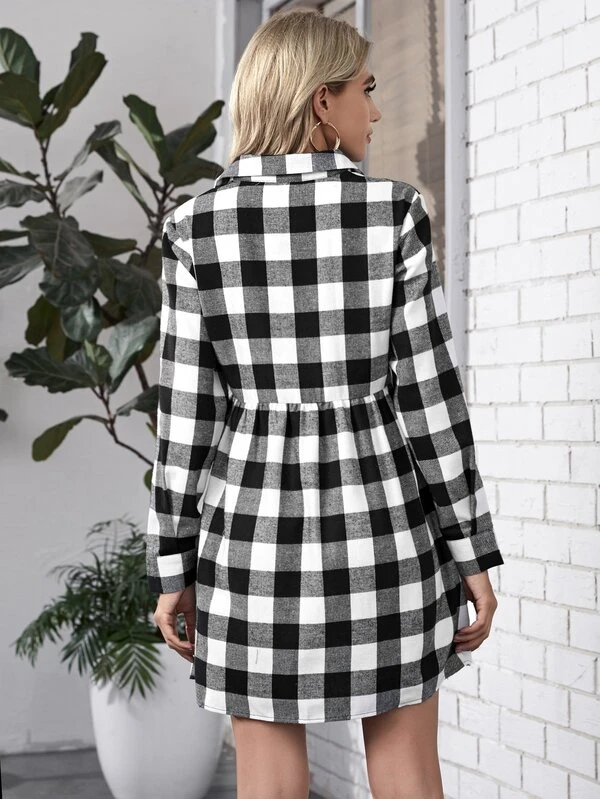Buffalo Plaid Half Button Shirt Dress Shein Eur