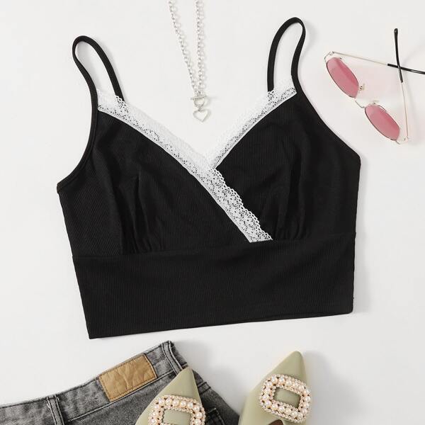 

Lace Trim Cami Top, Black