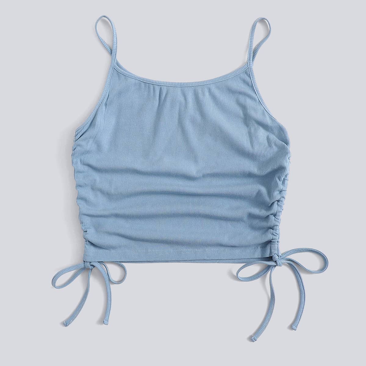 

Drawstring Side Solid Crop Cami, Baby blue
