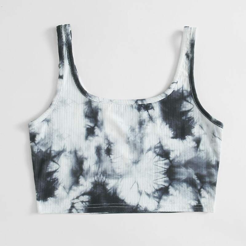 

Tie Dye Crop Tank Top, Black and white