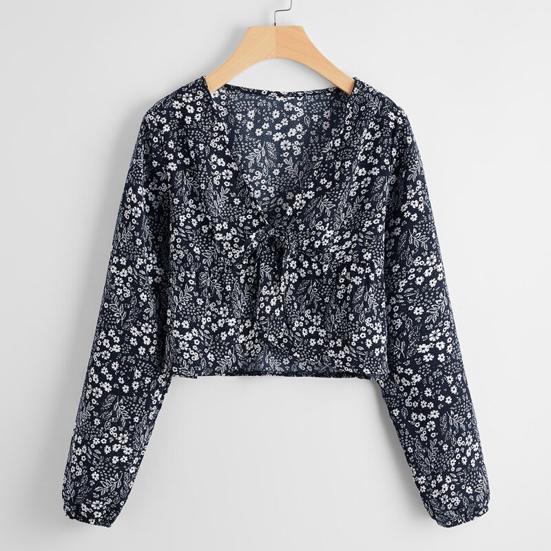 

Ditsy Floral Knot Crop Top, Multicolor
