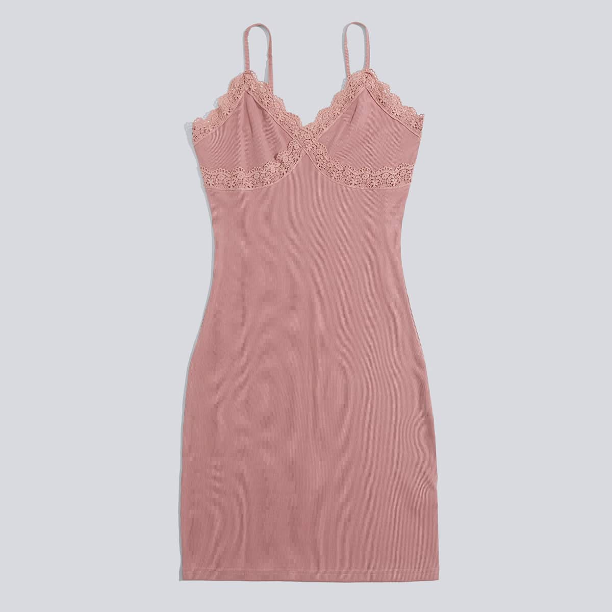 

Lace Insert Cami Dress, Dusty pink