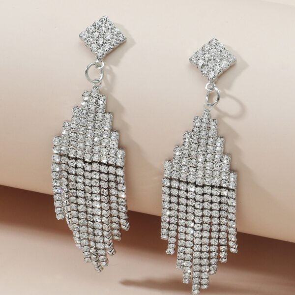 

Rhinestone Tassel Earrings, Silver