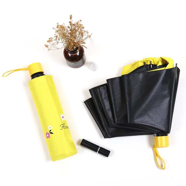 

1pc Flower Print Umbrella, Yellow