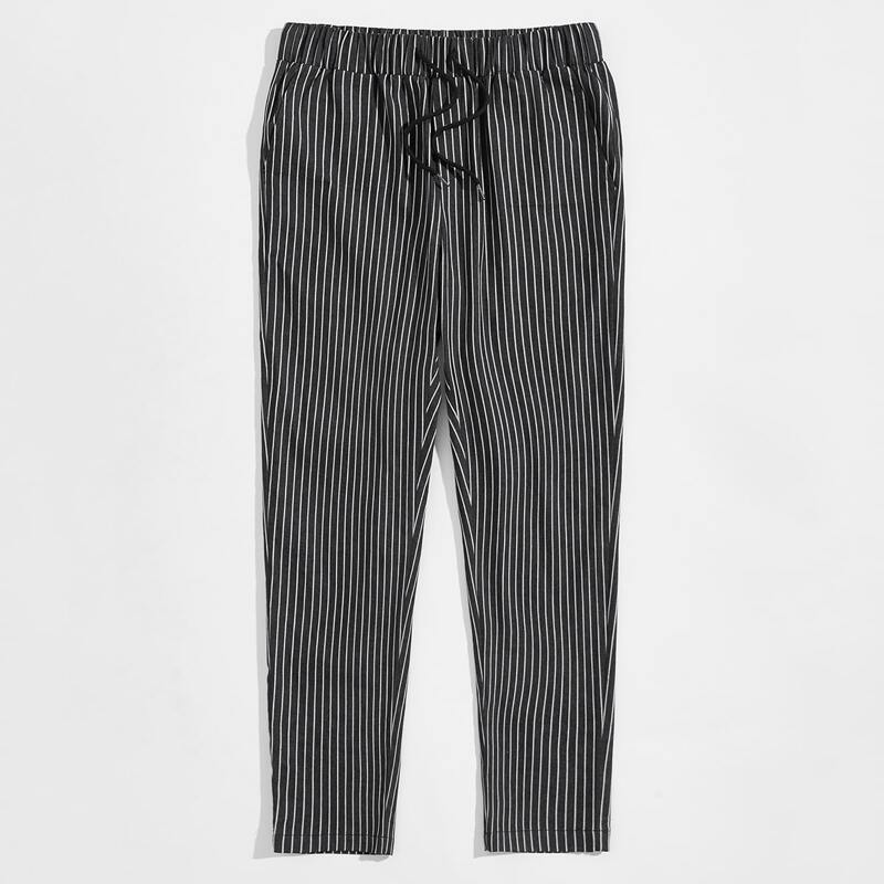 

Guys Striped Drawstring Waist Pants, Black