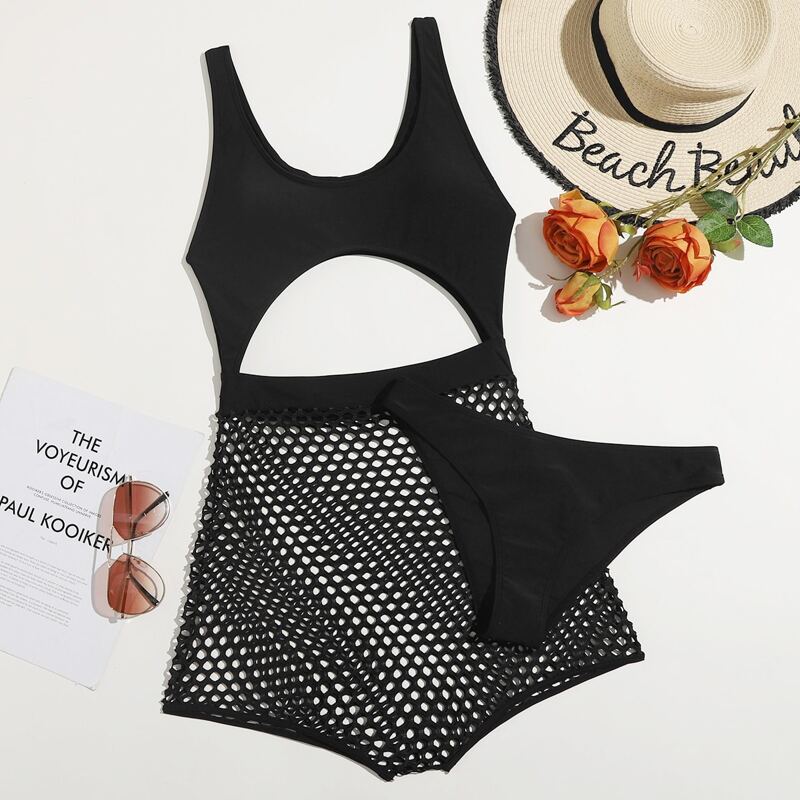 

Cut Out One Piece Swimsuit With Bikini Bottom, Black