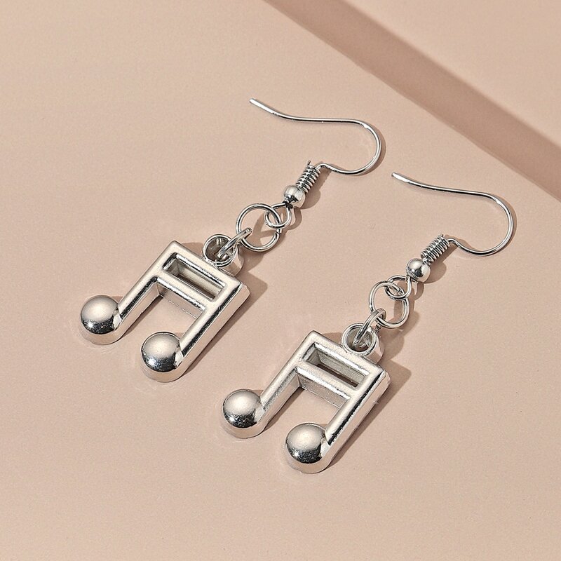 

Music Note Drop Earrings, Silver