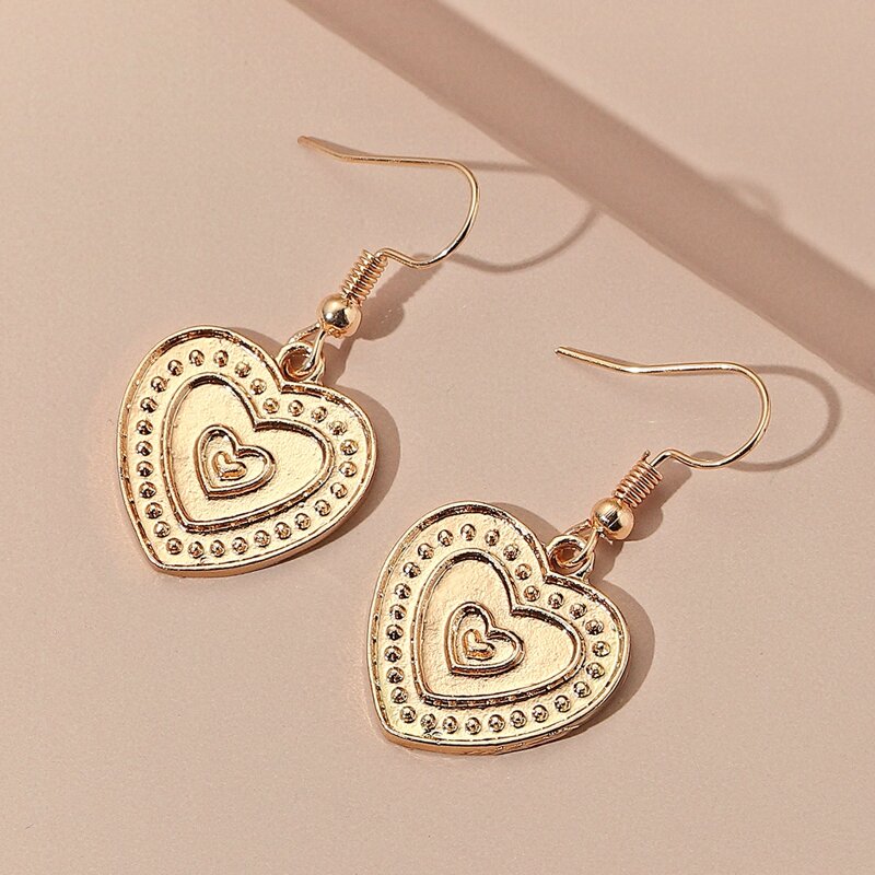 

Engraved Heart Drop Earrings, Gold