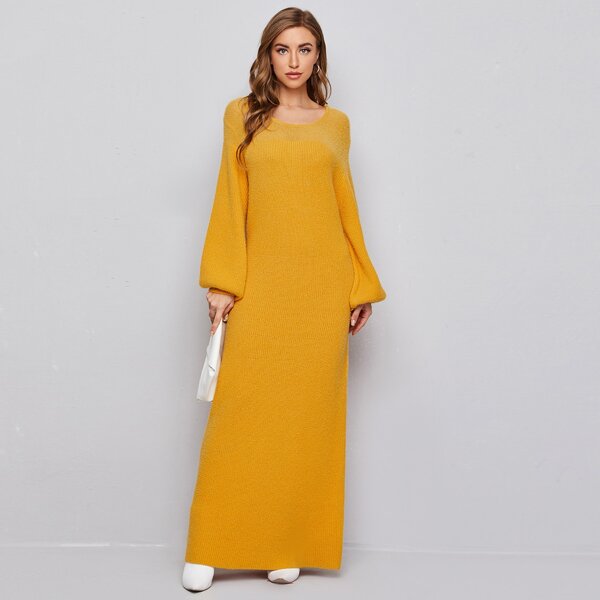 

Bishop Sleeve Solid Sweater Dress, Yellow