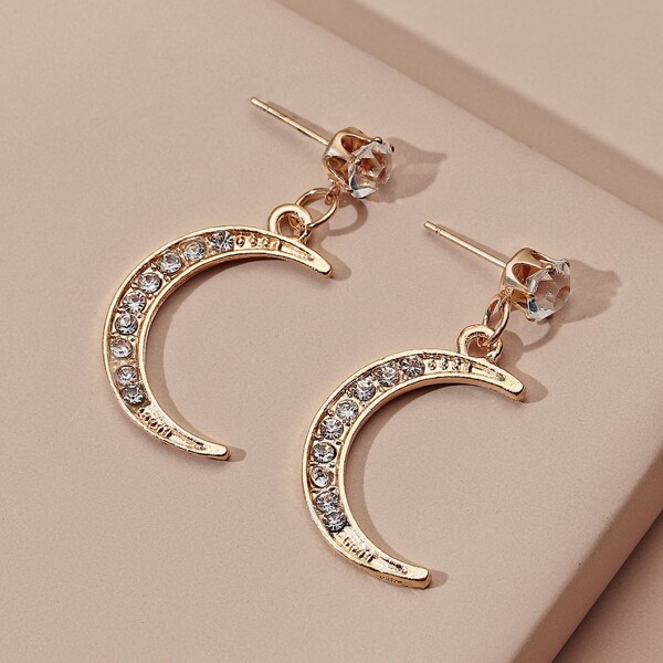 

Rhinestone Decor Moon Charm Drop Earrings, Gold