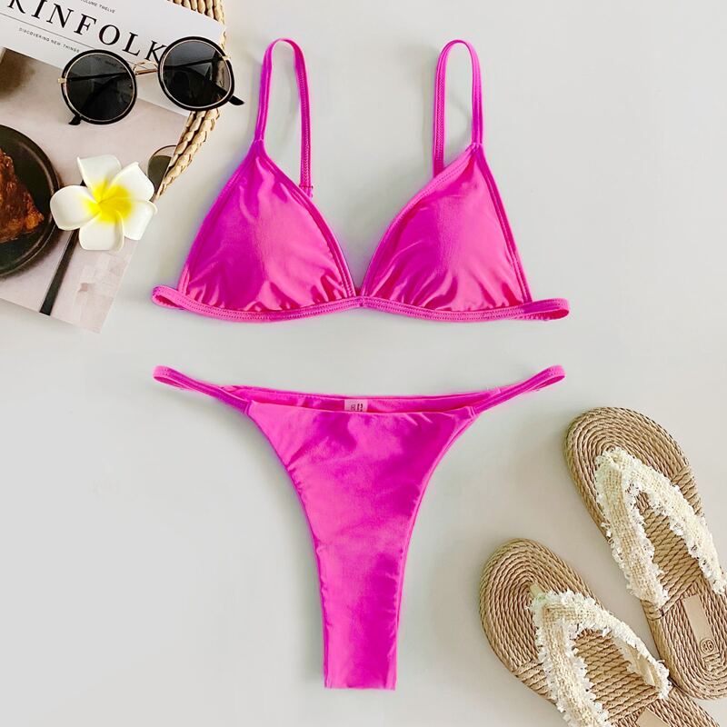 

Triangle Thong Bikini Swimsuit, Hot pink