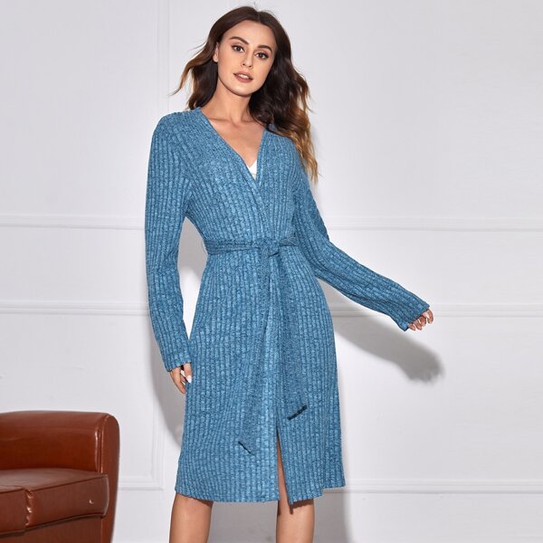 

Space Dye Belted Lounge Robe Without Lingerie, Blue