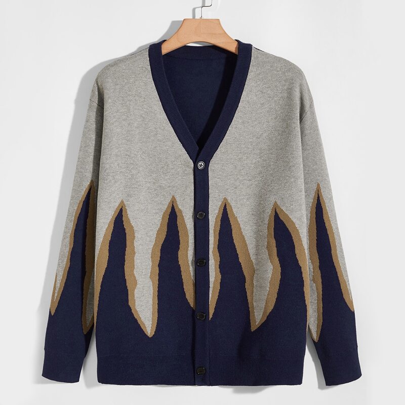

Guys Contrast Panel Button Front Cardigan, Multicolor