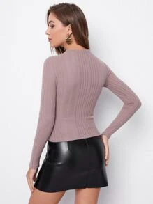 SHEIN Privé 素色合身T恤 - 藕粉色 - 查看 2