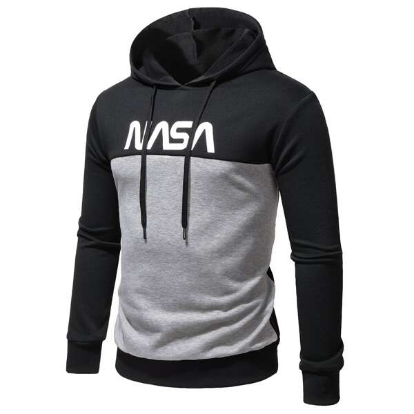 

Men Letter Graphic Color Block Hoodie, Multicolor